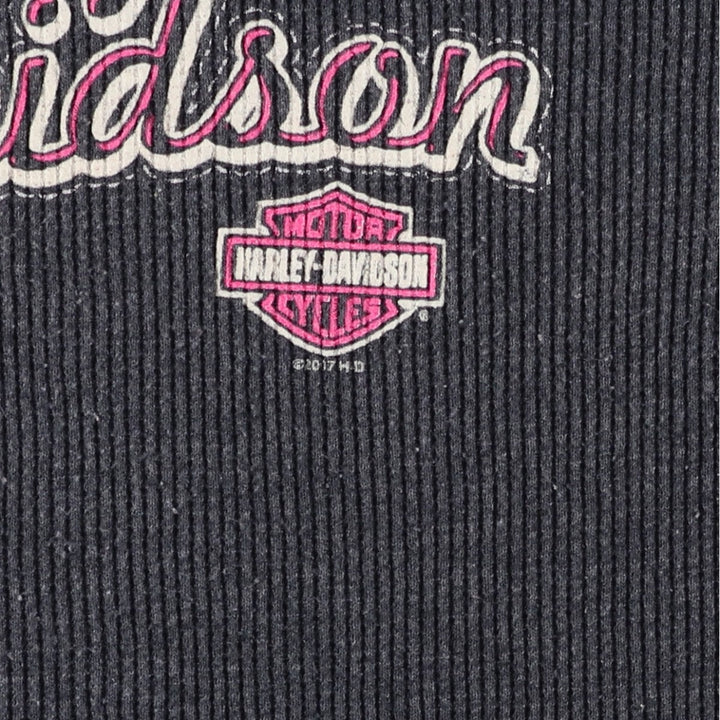 2000'S Harley-Davidson Animal Pattern Thermal Long T-Shirt, Waffle, Made in USA, Women's Size XL cotton gray type Vintage Second Hand