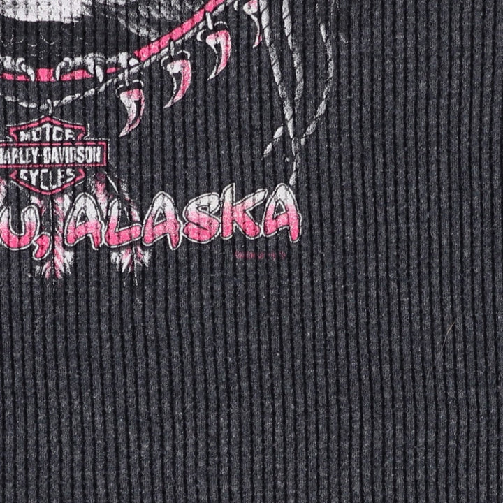 2000'S Harley-Davidson Animal Pattern Thermal Long T-Shirt, Waffle, Made in USA, Women's Size XL cotton gray type Vintage Second Hand