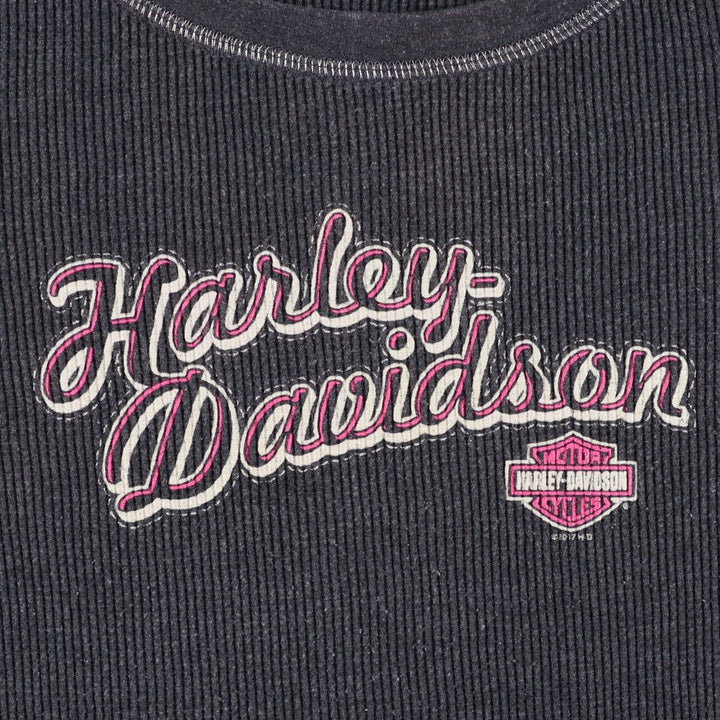 2000'S Harley-Davidson Animal Pattern Thermal Long T-Shirt, Waffle, Made in USA, Women's Size XL cotton gray type Vintage Second Hand