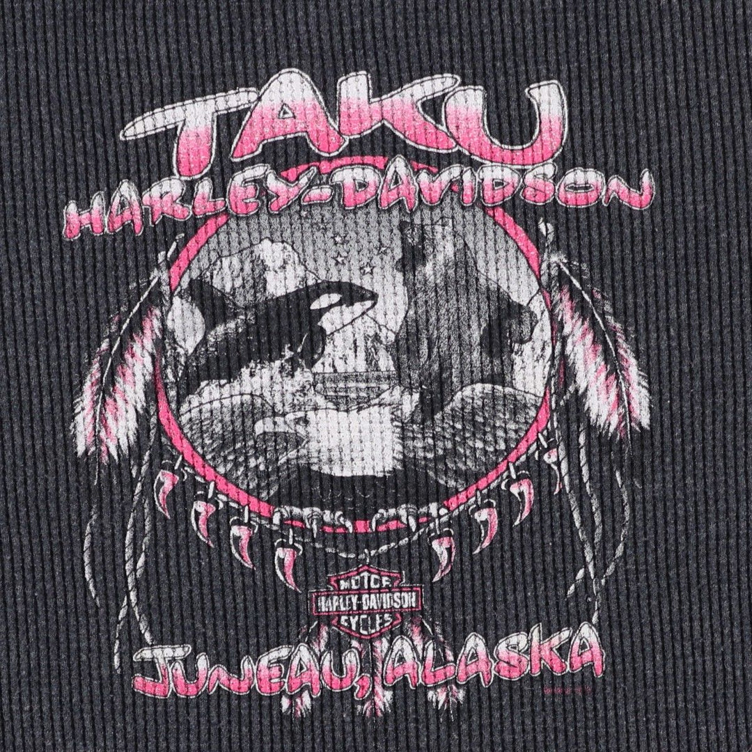 2000'S Harley-Davidson Animal Pattern Thermal Long T-Shirt, Waffle, Made in USA, Women's Size XL cotton gray type Vintage Second Hand