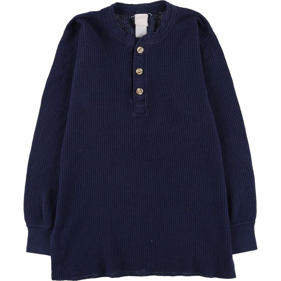 Vintage 80s-90'S J.E. Morgan Henley-neck thermal long T-shirt, women's size S unclear navy blue type Vintage Second Hand