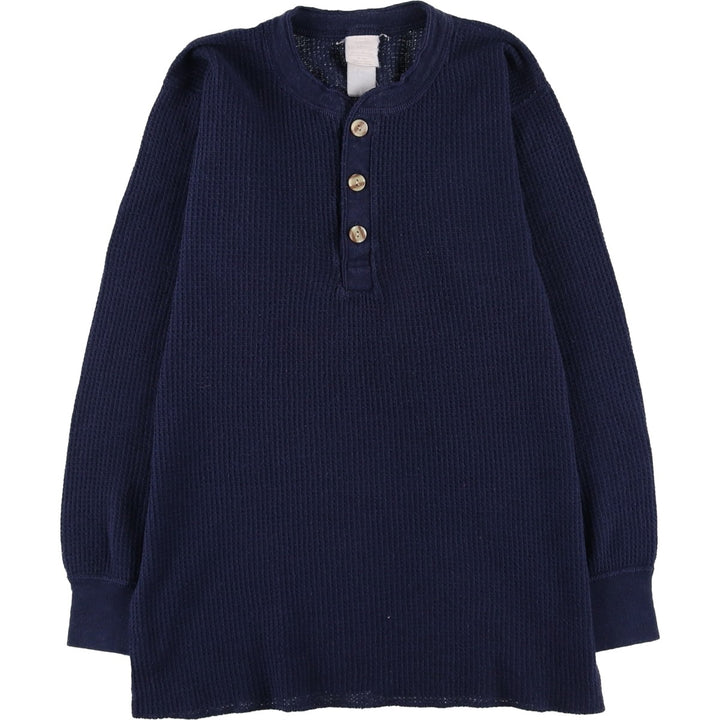 Vintage 80s-90'S J.E. Morgan Henley-neck thermal long T-shirt, women's size S unclear navy blue type Vintage Second Hand