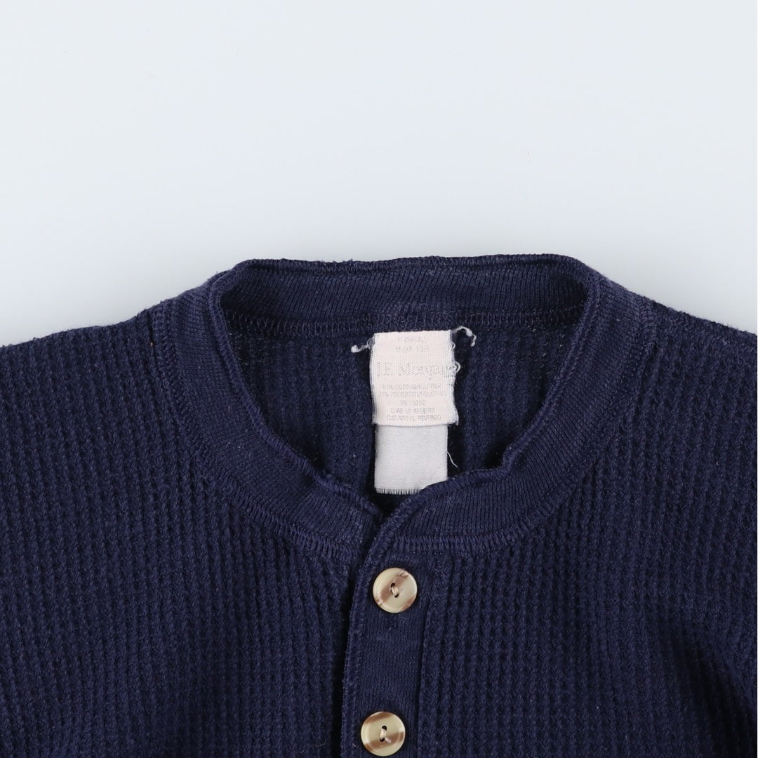 Vintage 80s-90'S J.E. Morgan Henley-neck thermal long T-shirt, women's size S unclear navy blue type Vintage Second Hand