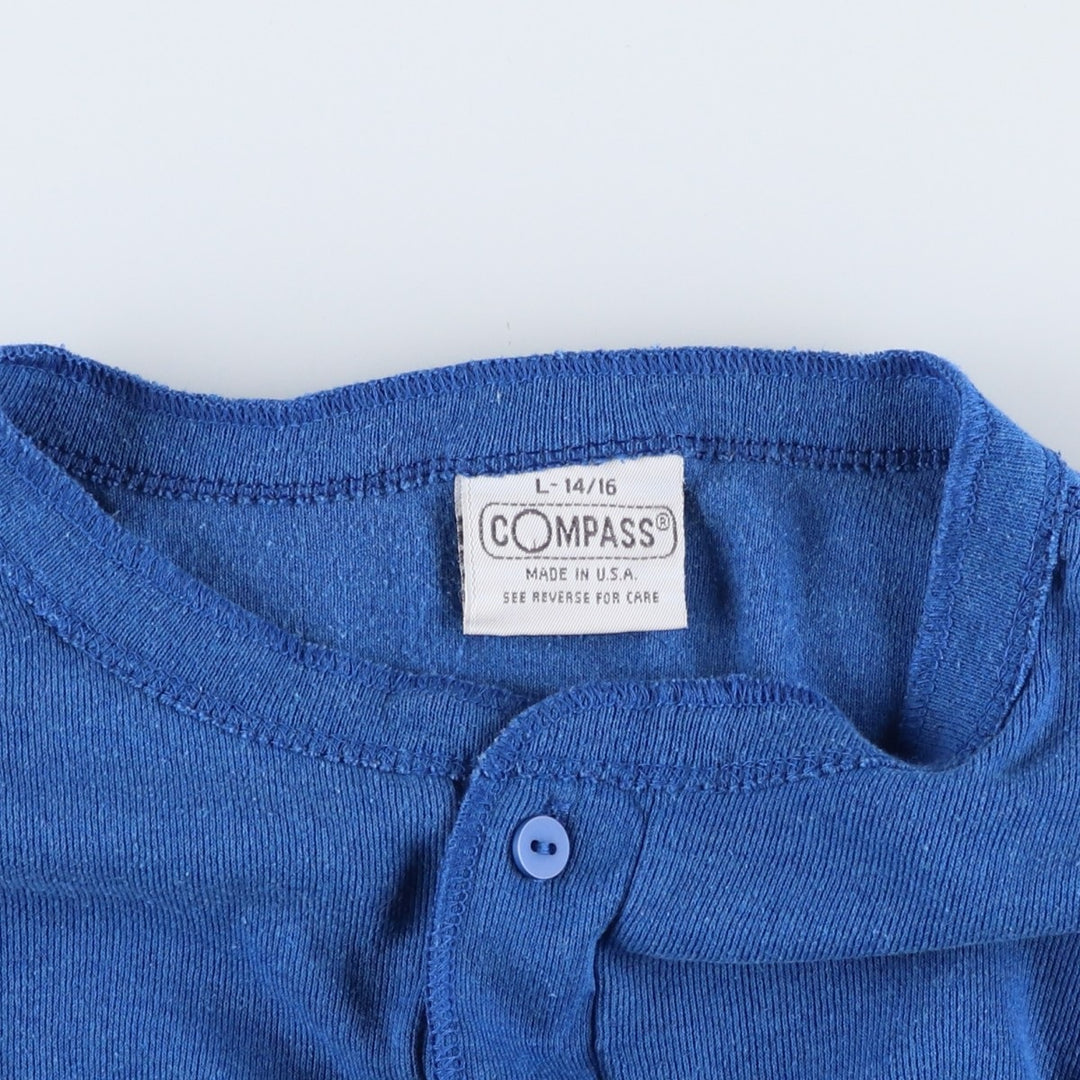 Vintage 1990'S SIGNAL Henley-neck thermal long T-shirt, Made in USA, Women's Size L polyester blue type Vintage Second Hand