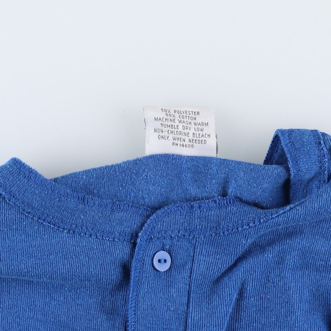 Vintage 1990'S SIGNAL Henley-neck thermal long T-shirt, Made in USA, Women's Size L polyester blue type Vintage Second Hand
