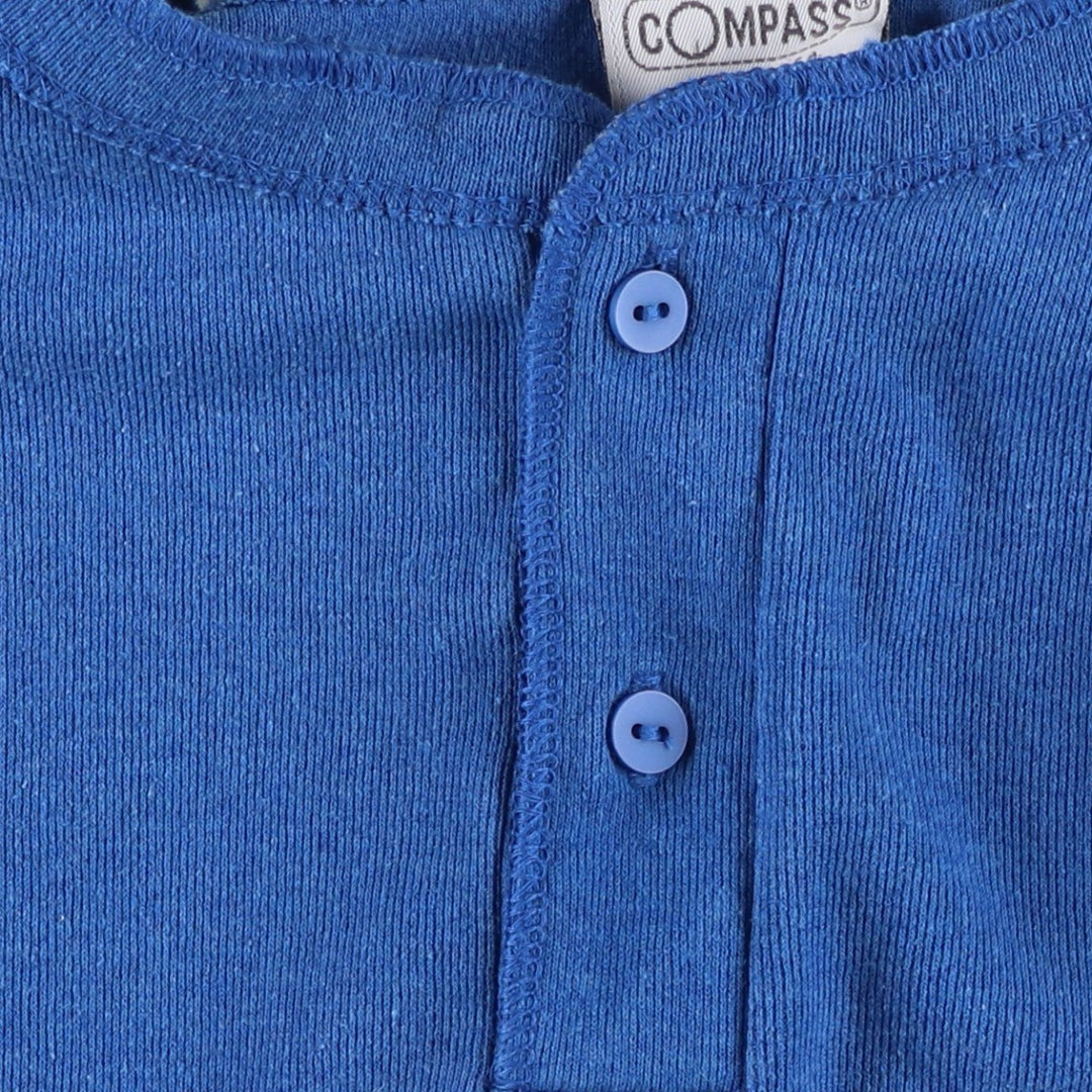 Vintage 1990'S SIGNAL Henley-neck thermal long T-shirt, Made in USA, Women's Size L polyester blue type Vintage Second Hand