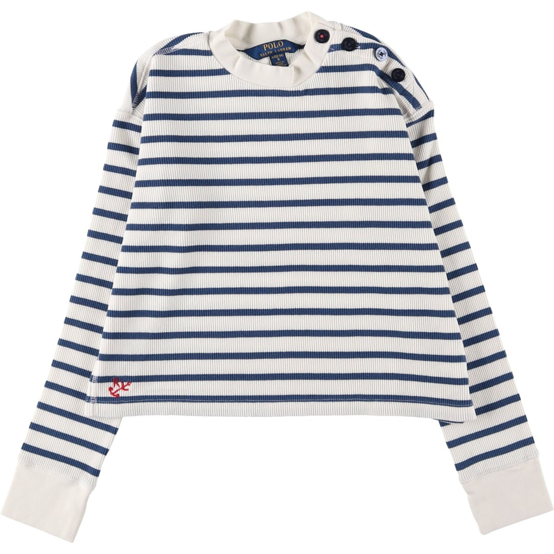 Ralph Lauren POLO RALPH LAUREN Striped Pattern Thermal Long T-Shirt, Waffle, Women's Size L cotton blue type Vintage Second Hand