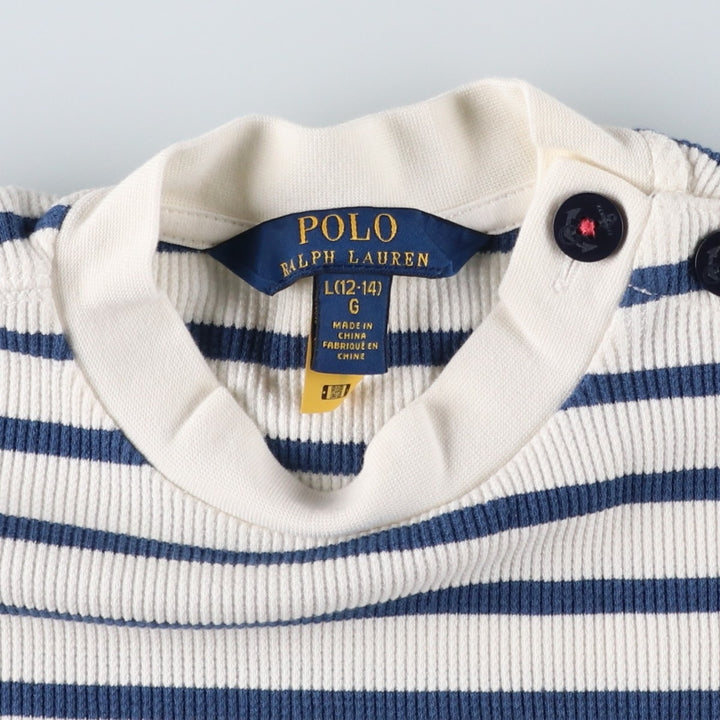 Ralph Lauren POLO RALPH LAUREN Striped Pattern Thermal Long T-Shirt, Waffle, Women's Size L cotton blue type Vintage Second Hand