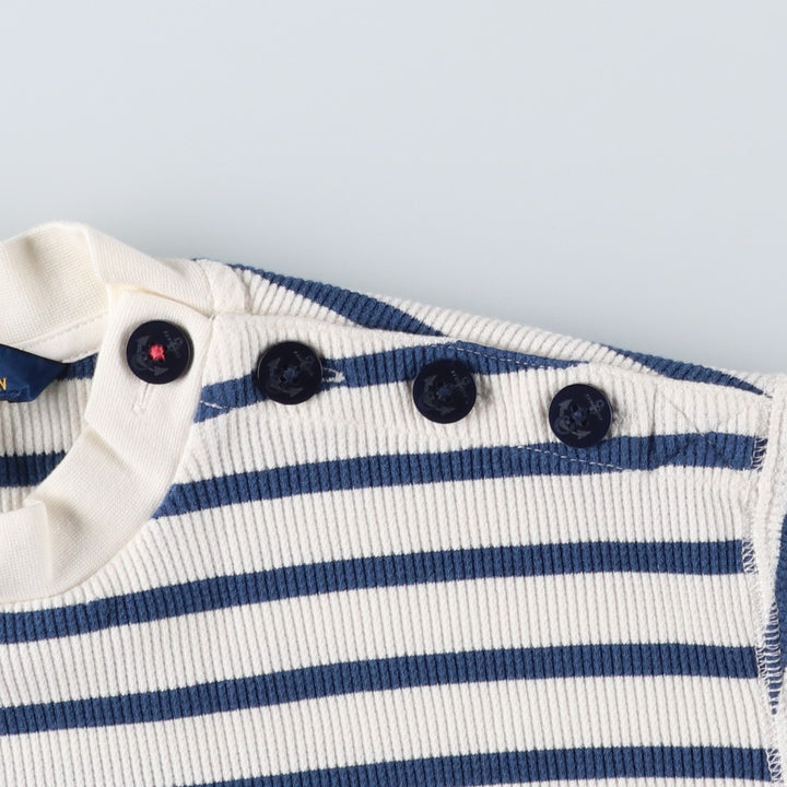 Ralph Lauren POLO RALPH LAUREN Striped Pattern Thermal Long T-Shirt, Waffle, Women's Size L cotton blue type Vintage Second Hand