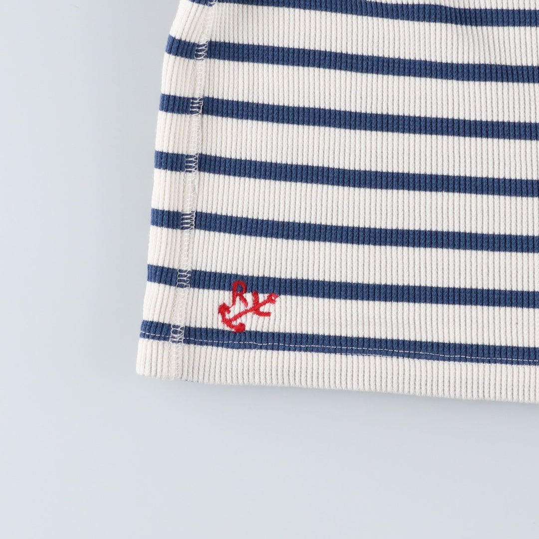 Ralph Lauren POLO RALPH LAUREN Striped Pattern Thermal Long T-Shirt, Waffle, Women's Size L cotton blue type Vintage Second Hand