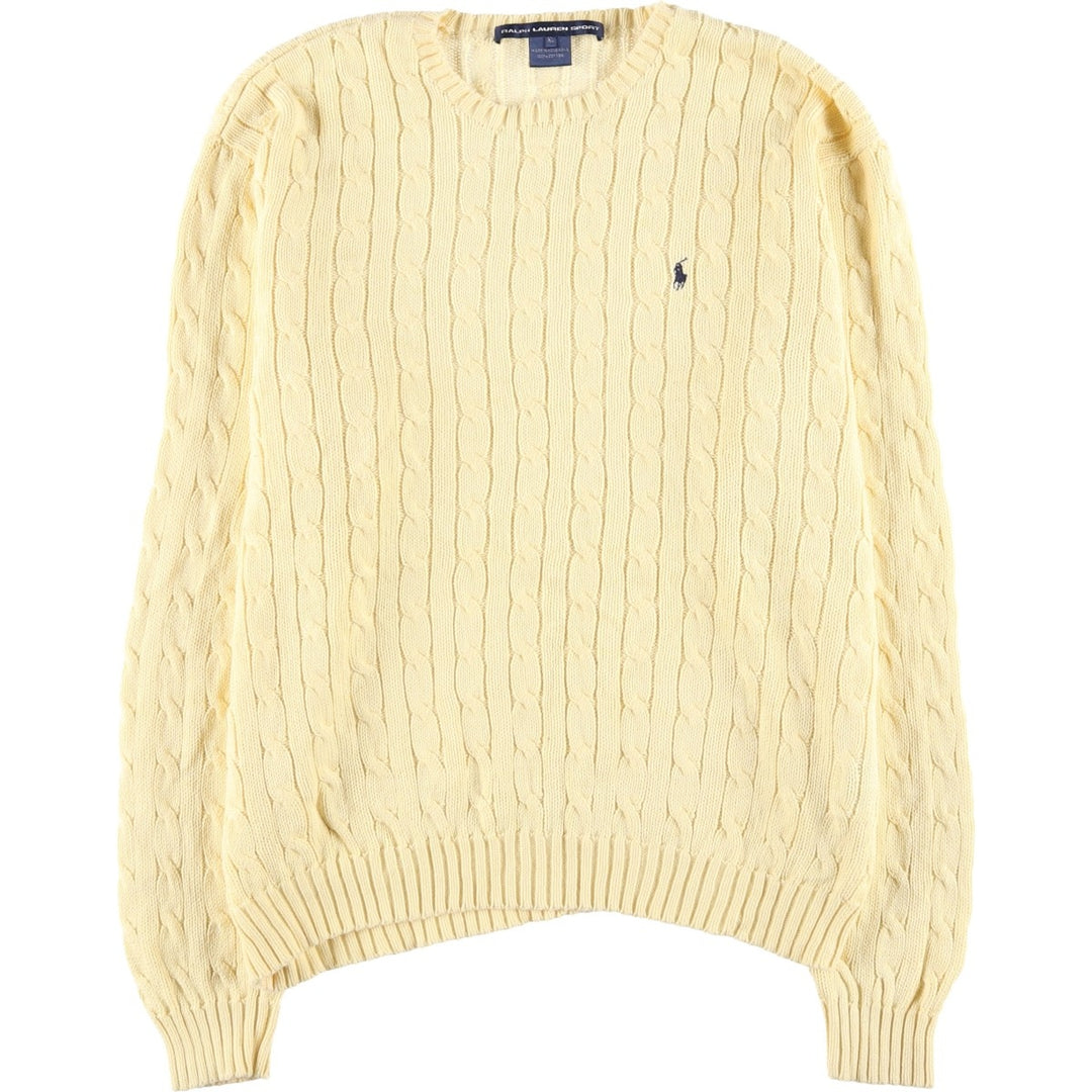 Ralph Lauren RALPH LAUREN SPORT cable knit cotton sweater, women's size XL cotton lemon yellow Vintage Second Hand