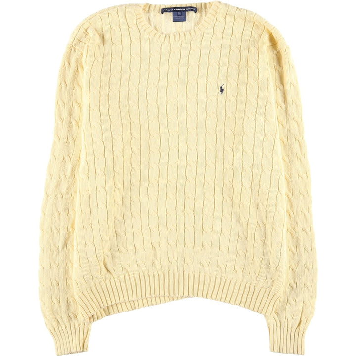 Ralph Lauren RALPH LAUREN SPORT cable knit cotton sweater, women's size XL cotton lemon yellow Vintage Second Hand