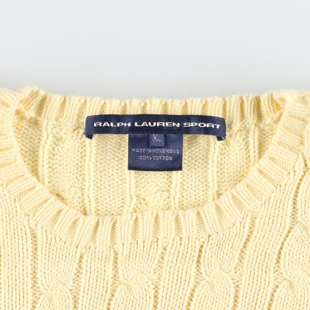 Ralph Lauren RALPH LAUREN SPORT cable knit cotton sweater, women's size XL cotton lemon yellow Vintage Second Hand
