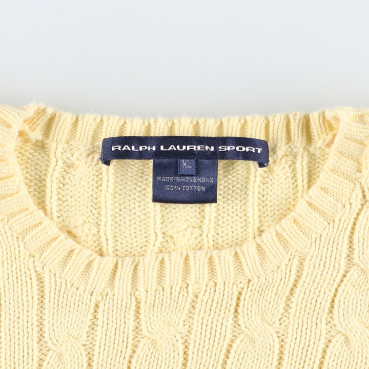 Ralph Lauren RALPH LAUREN SPORT cable knit cotton sweater, women's size XL cotton lemon yellow Vintage Second Hand