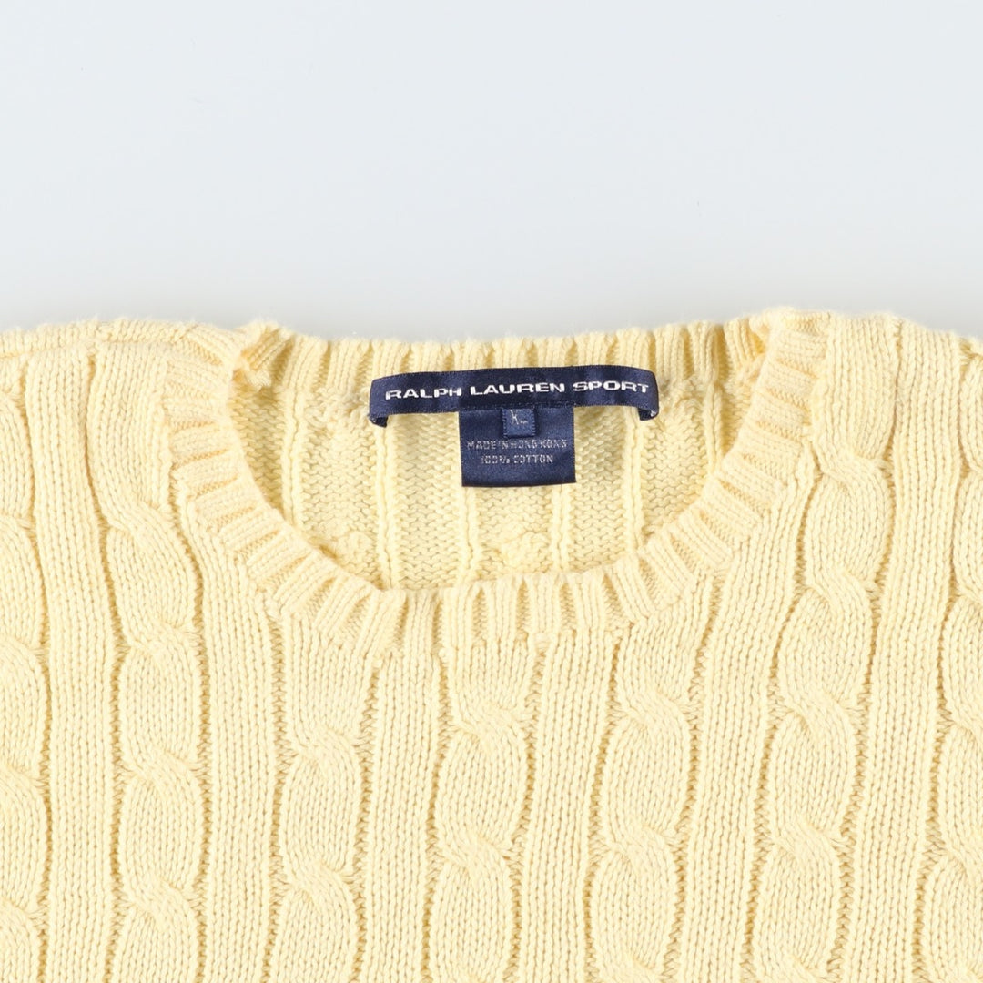 Ralph Lauren RALPH LAUREN SPORT cable knit cotton sweater, women's size XL cotton lemon yellow Vintage Second Hand