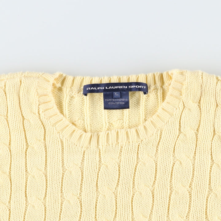 Ralph Lauren RALPH LAUREN SPORT cable knit cotton sweater, women's size XL cotton lemon yellow Vintage Second Hand
