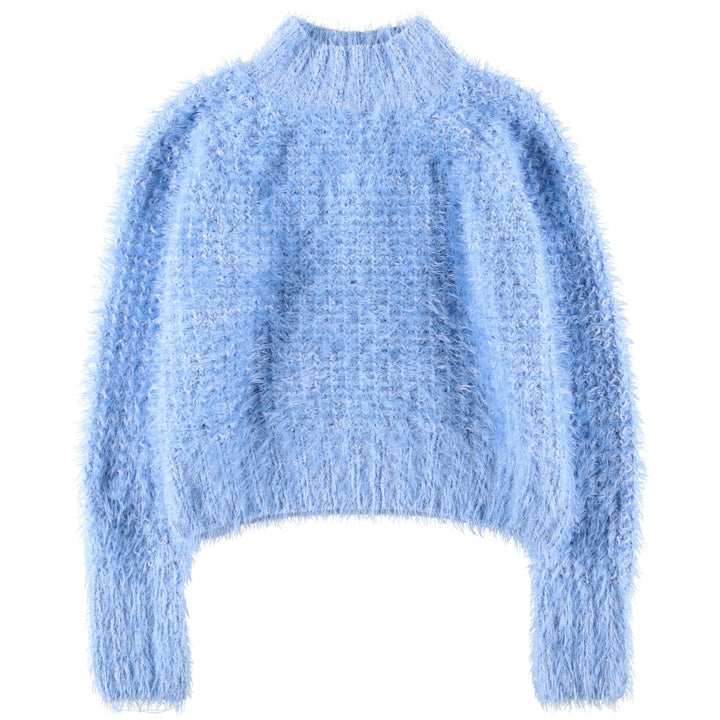 So high-neck knit sweater, women's size M polyester Blue type light blue Vintage Second Hand