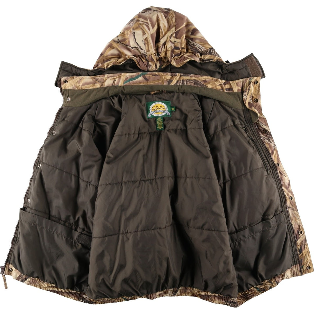 90s-00'S Cabela's Camouflage Pattern Realtree Camo Padded Mountain Parka/Shell Jacket/Puffer Jacket, Men's XL Nylon Beige type Vintage Second Hand