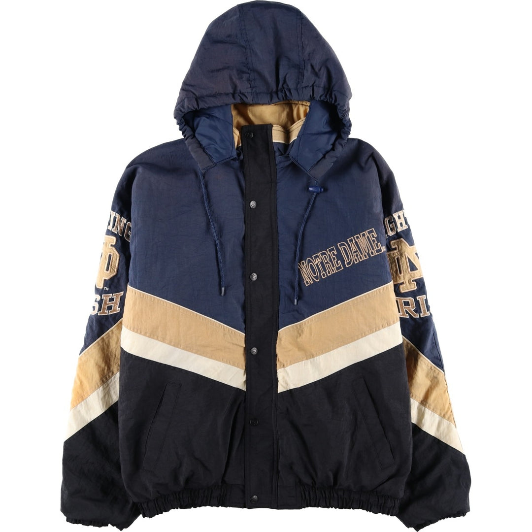 90'S Starter Notre Dame Fighting Irish College Padded Mountain Parka Shell Jacket Polyurethane Coated Nylon navy blue type Vintage Second Hand