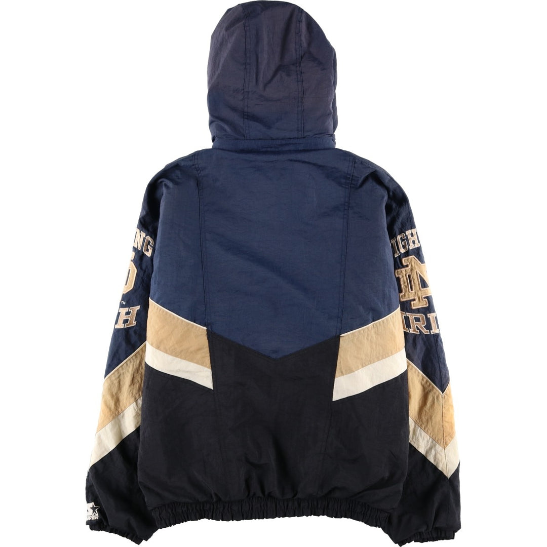 90'S Starter Notre Dame Fighting Irish College Padded Mountain Parka Shell Jacket Polyurethane Coated Nylon navy blue type Vintage Second Hand
