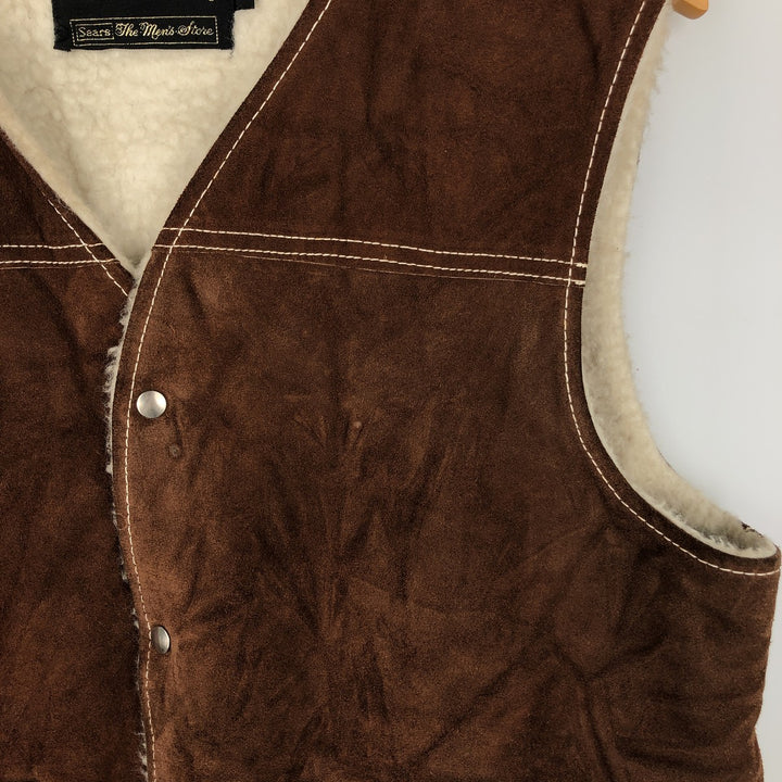 1970'S Sears THE LEARHER SHOP suede leather vest, men's size L, vintage genuine leather brown type Vintage Second Hand