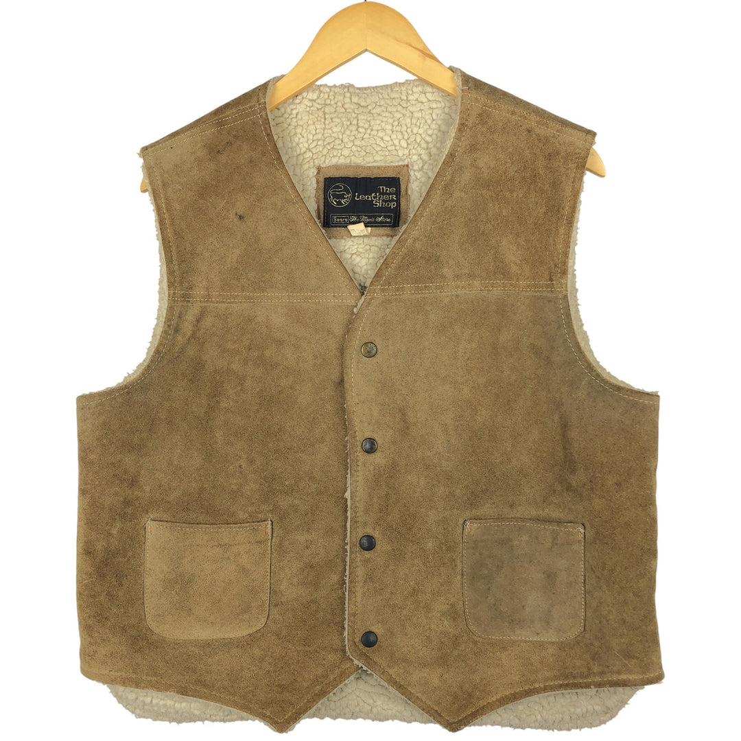 Vintage 1970'S Sears THE LEARHER SHOP suede leather vest, size M, men's genuine leather beige type brown Vintage Second Hand