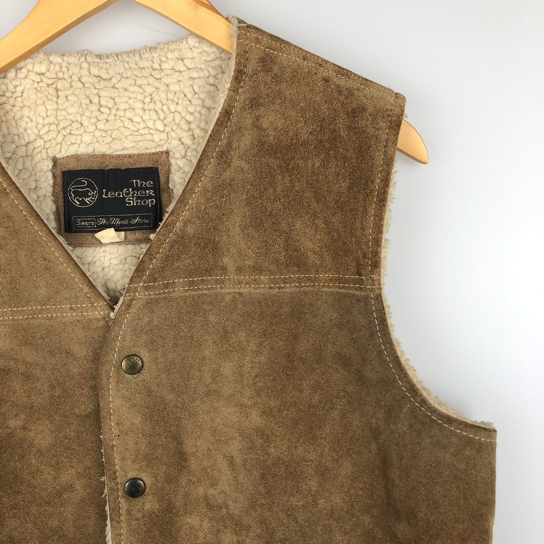 Vintage 1970'S Sears THE LEARHER SHOP suede leather vest, size M, men's genuine leather beige type brown Vintage Second Hand