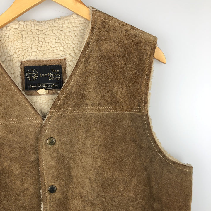 Vintage 1970'S Sears THE LEARHER SHOP suede leather vest, size M, men's genuine leather beige type brown Vintage Second Hand