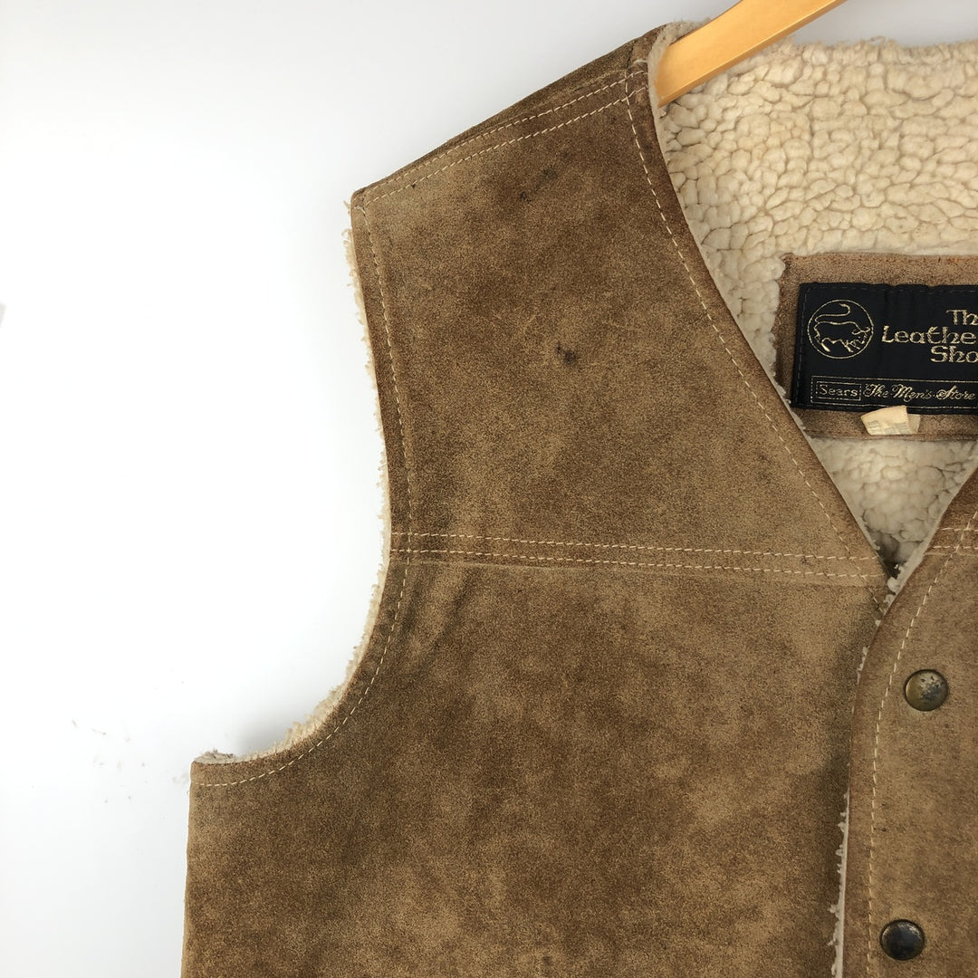 Vintage 1970'S Sears THE LEARHER SHOP suede leather vest, size M, men's genuine leather beige type brown Vintage Second Hand