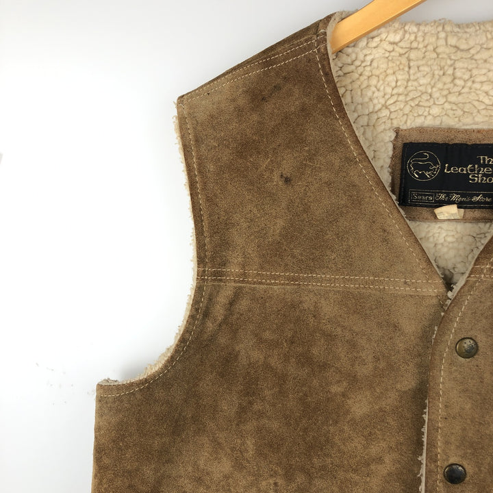 Vintage 1970'S Sears THE LEARHER SHOP suede leather vest, size M, men's genuine leather beige type brown Vintage Second Hand