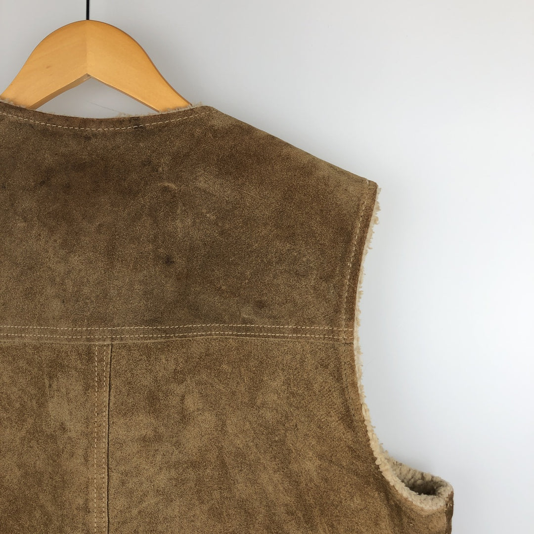 Vintage 1970'S Sears THE LEARHER SHOP suede leather vest, size M, men's genuine leather beige type brown Vintage Second Hand