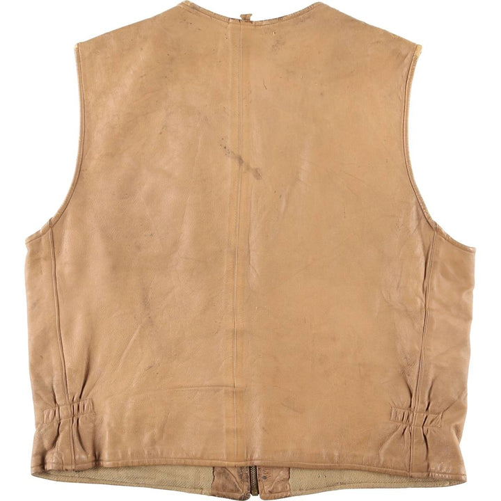 UNKNOWN Men's Vintage Leather Vest, Size L Dearskin Beige type Vintage Second Hand
