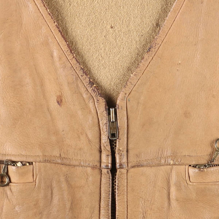 UNKNOWN Men's Vintage Leather Vest, Size L Dearskin Beige type Vintage Second Hand
