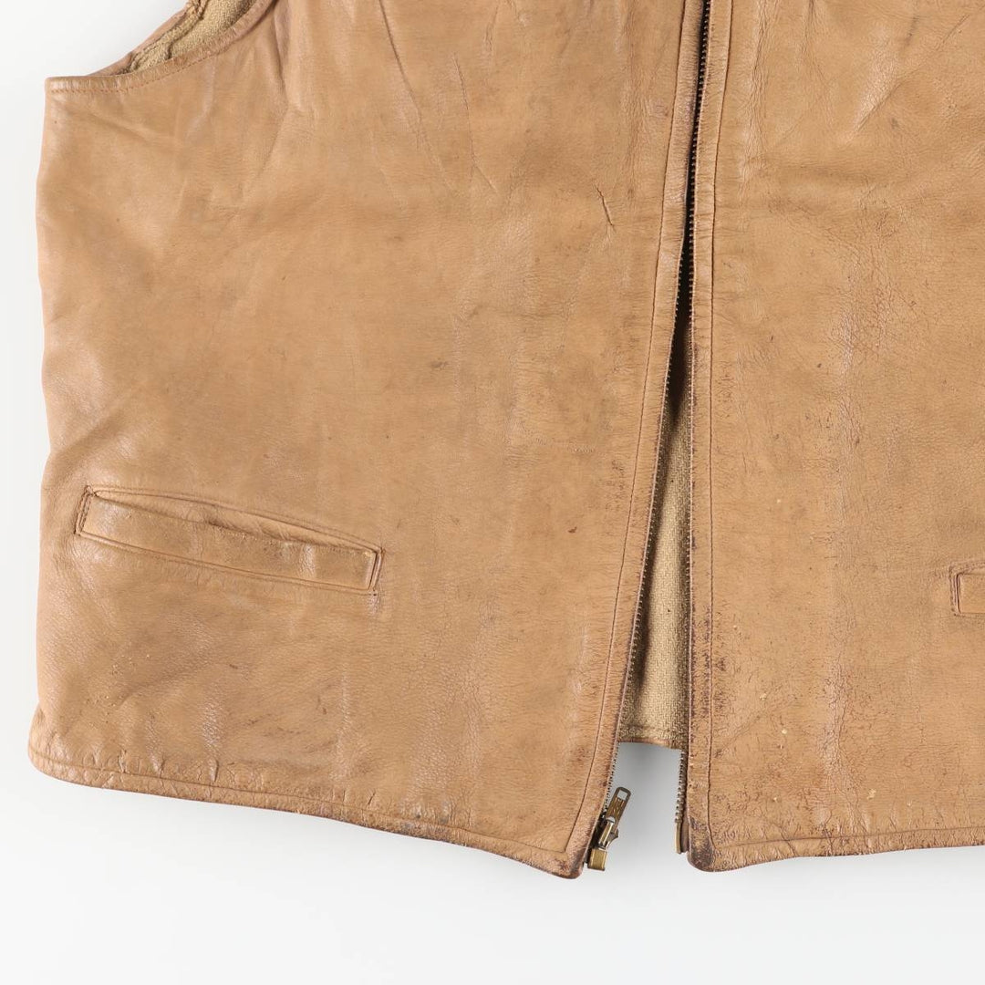 UNKNOWN Men's Vintage Leather Vest, Size L Dearskin Beige type Vintage Second Hand