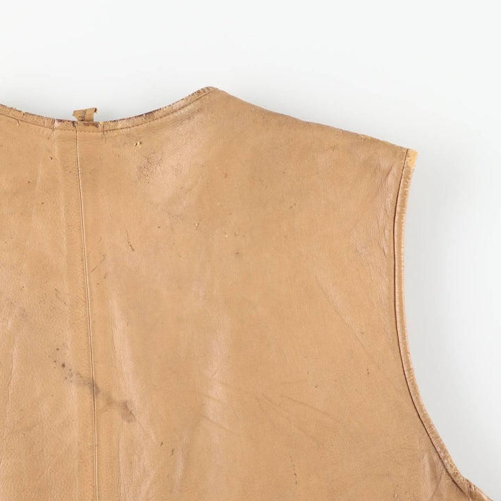 UNKNOWN Men's Vintage Leather Vest, Size L Dearskin Beige type Vintage Second Hand