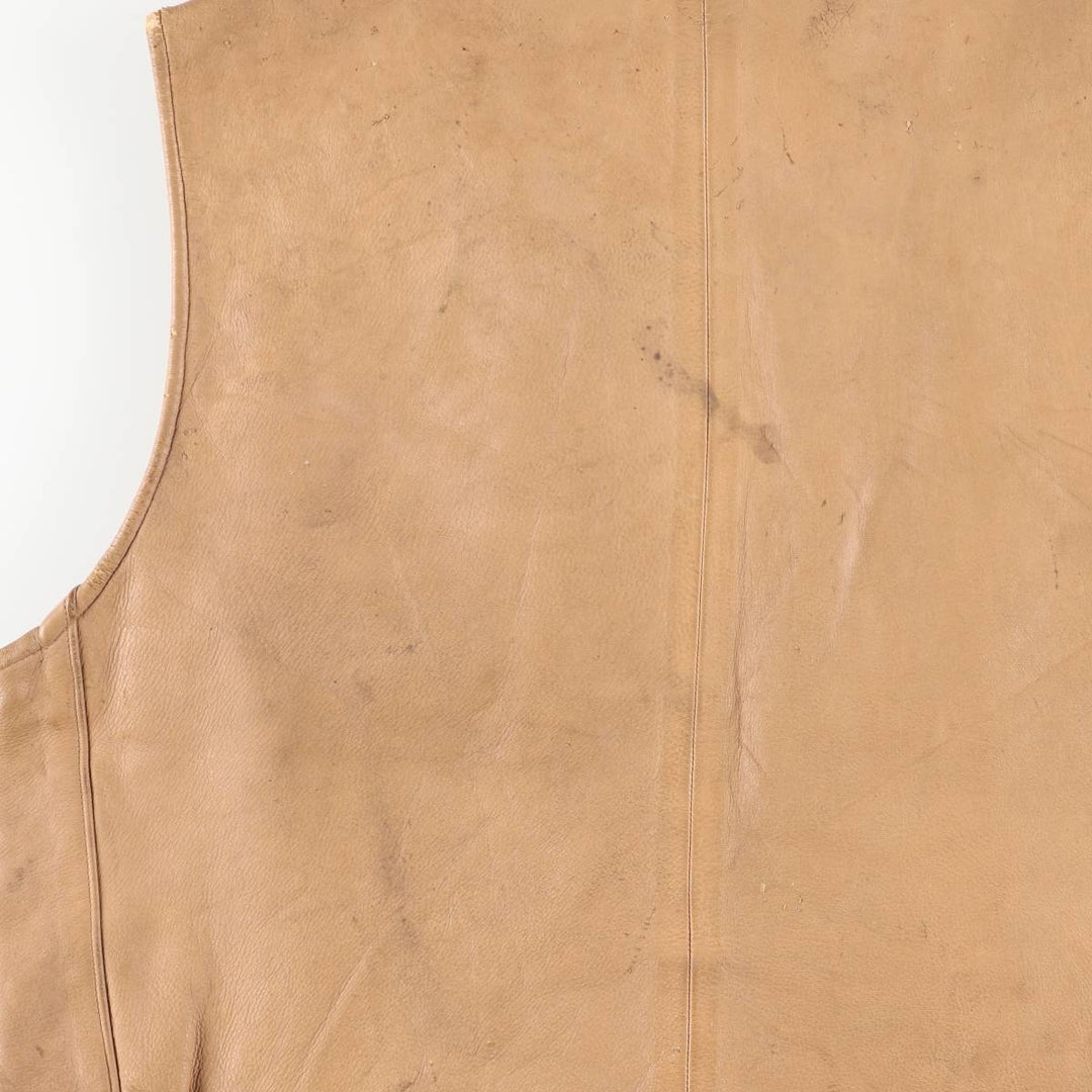 UNKNOWN Men's Vintage Leather Vest, Size L Dearskin Beige type Vintage Second Hand