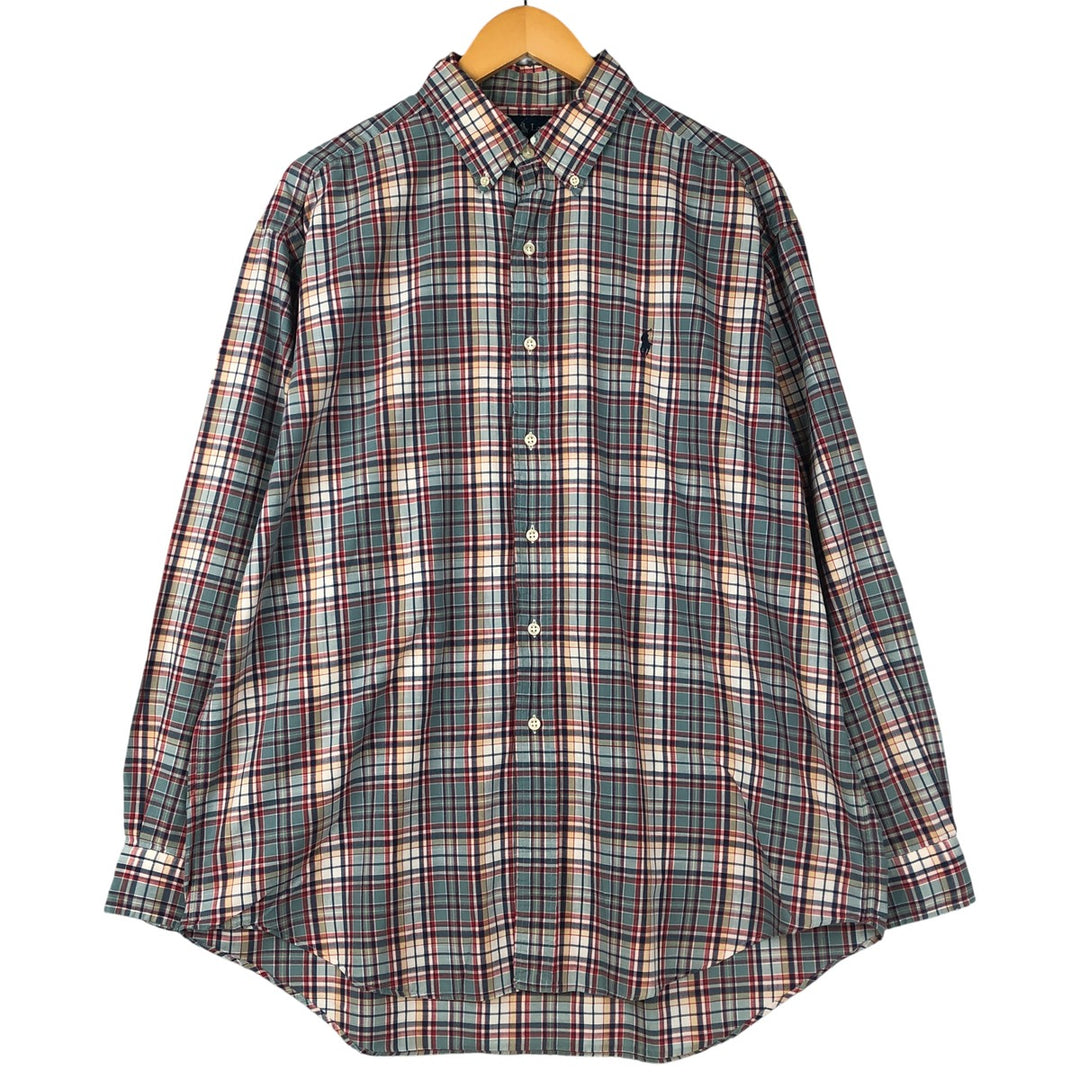 Ralph Lauren BLAKE long sleeve button down check shirt, men's size L cotton Mint green Vintage Second Hand