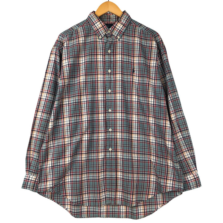 Ralph Lauren BLAKE long sleeve button down check shirt, men's size L cotton Mint green Vintage Second Hand