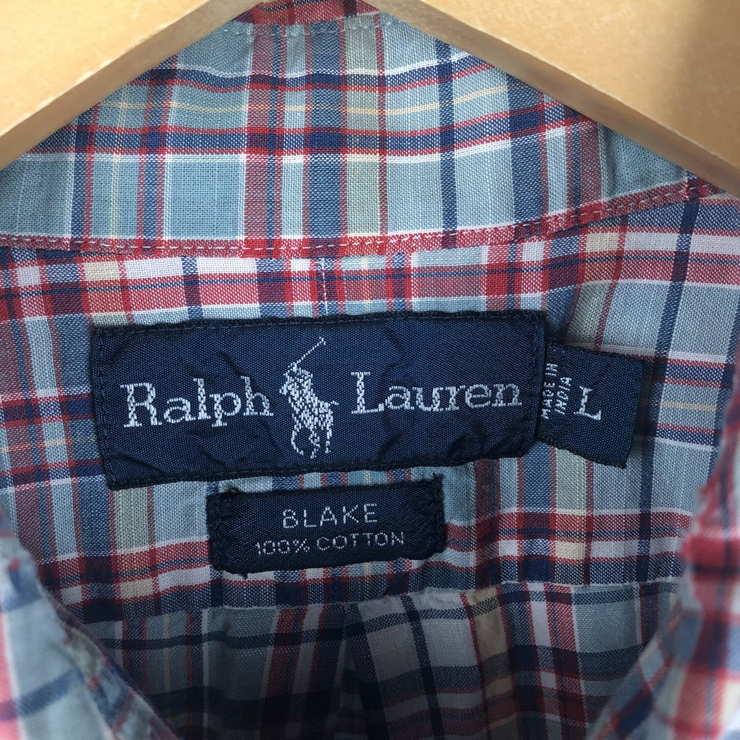 Ralph Lauren BLAKE long sleeve button down check shirt, men's size L cotton Mint green Vintage Second Hand