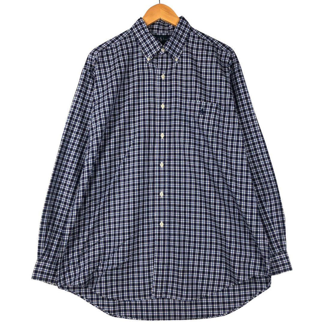 Ralph Lauren BLAKE Tartan Check Long Sleeve Button-Down Check Shirt, Men's Size L cotton navy blue type Vintage Second Hand