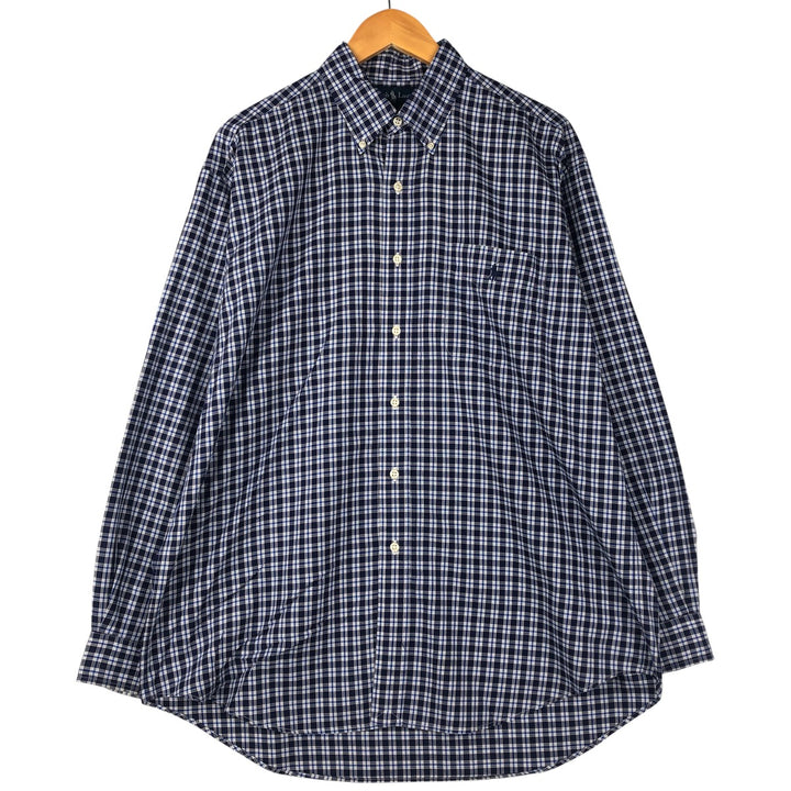 Ralph Lauren BLAKE Tartan Check Long Sleeve Button-Down Check Shirt, Men's Size L cotton navy blue type Vintage Second Hand