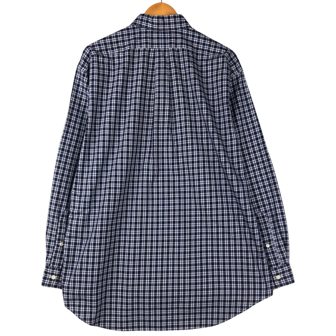 Ralph Lauren BLAKE Tartan Check Long Sleeve Button-Down Check Shirt, Men's Size L cotton navy blue type Vintage Second Hand