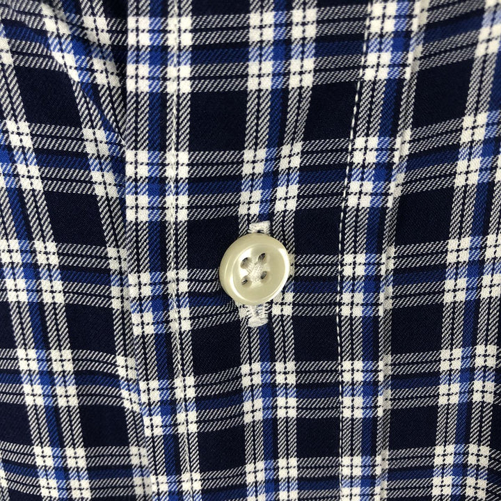 Ralph Lauren BLAKE Tartan Check Long Sleeve Button-Down Check Shirt, Men's Size L cotton navy blue type Vintage Second Hand