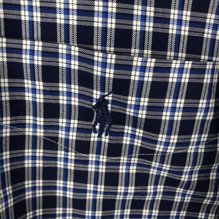 Ralph Lauren BLAKE Tartan Check Long Sleeve Button-Down Check Shirt, Men's Size L cotton navy blue type Vintage Second Hand