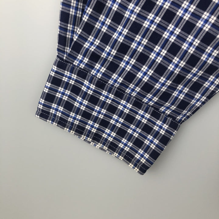 Ralph Lauren BLAKE Tartan Check Long Sleeve Button-Down Check Shirt, Men's Size L cotton navy blue type Vintage Second Hand