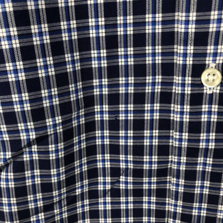 Ralph Lauren BLAKE Tartan Check Long Sleeve Button-Down Check Shirt, Men's Size L cotton navy blue type Vintage Second Hand