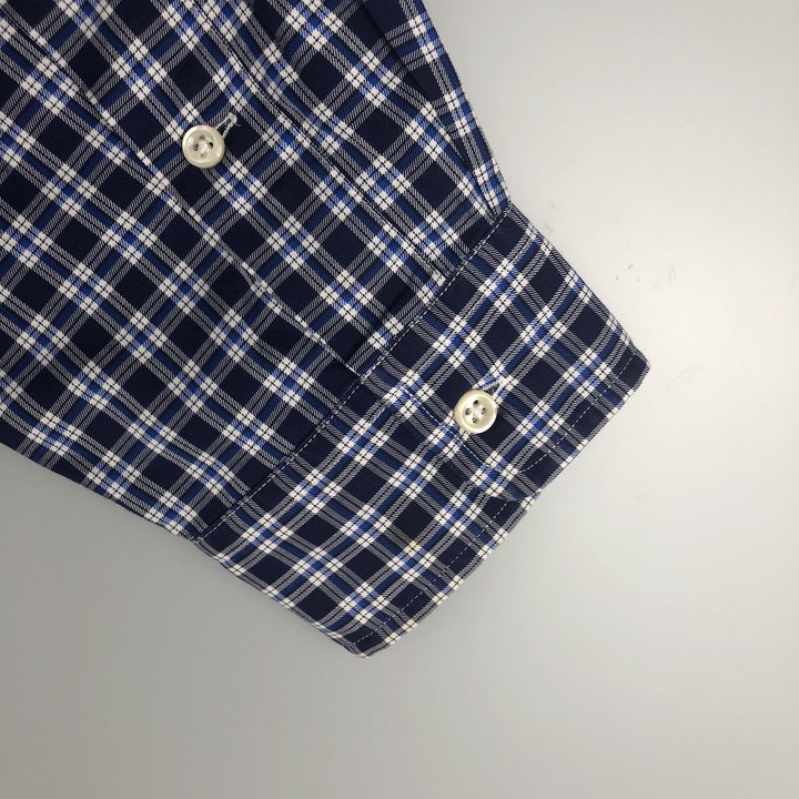 Ralph Lauren BLAKE Tartan Check Long Sleeve Button-Down Check Shirt, Men's Size L cotton navy blue type Vintage Second Hand