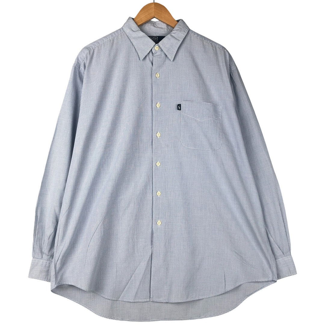 Ralph Lauren POLO by Ralph Lauren CRANE long-sleeved cotton check shirt, men's size XL cotton blue type Vintage Second Hand