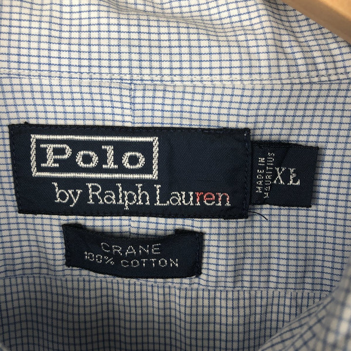 Ralph Lauren POLO by Ralph Lauren CRANE long-sleeved cotton check shirt, men's size XL cotton blue type Vintage Second Hand