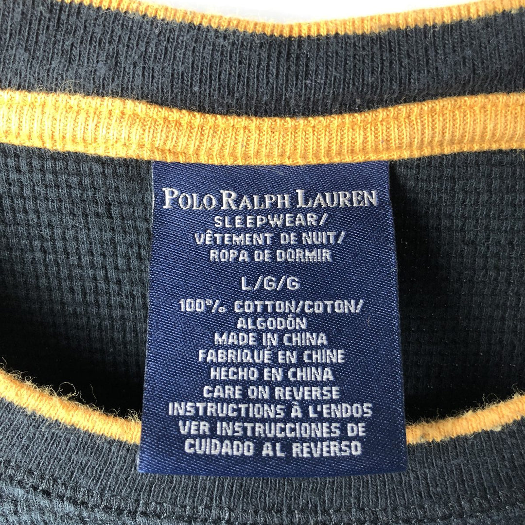 Ralph Lauren POLO RALPH LAUREN SLEEPWEAR Thermal Long T-shirt Waffle Men's L size cotton black type Vintage Second Hand